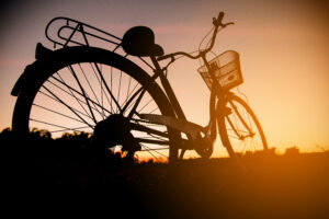 silhouette of vintage bike at the sunset